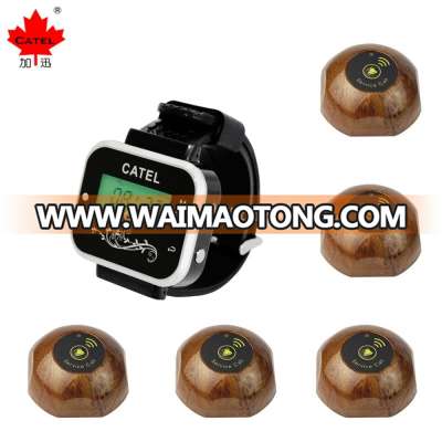 433.92MHz Wireless Restaurant Pager Calling System Watch Wrist Receiver +5pcs Wood Call Button Pager Catering Equipment